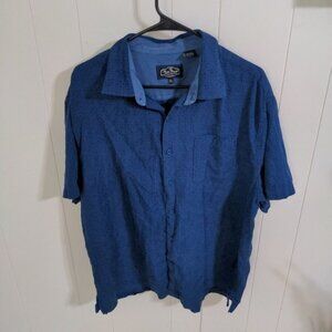Nat Nast Shirt Men's XL Blue Silk Blend Button Down Short Sleeve Bowling Camp